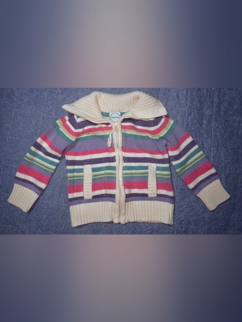 Old Navy Cream Zip-Up Sweater with Multicolor Stripes